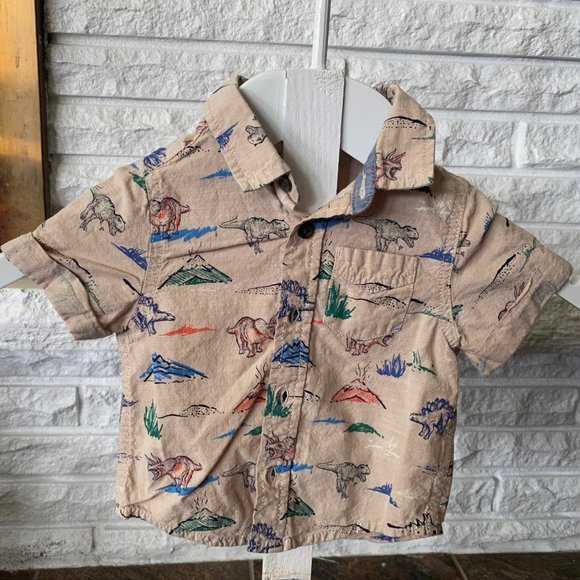 12 mos Boys Khaki Dino Button Up - Picture 1 of 3